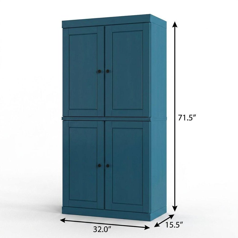 32" Teal Blue Solid Wood Four Door Linen Cabinet — view 4