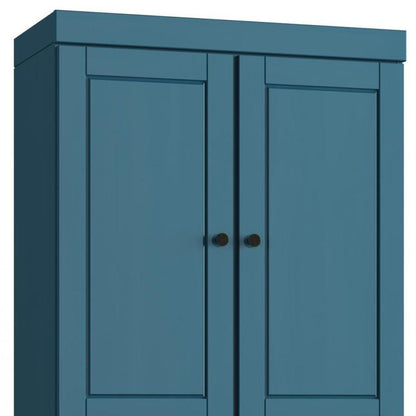 32" Teal Blue Solid Wood Four Door Linen Cabinet HomeRoots