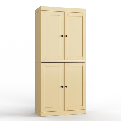 32" Yellow Solid Wood Four Door Linen Cabinet