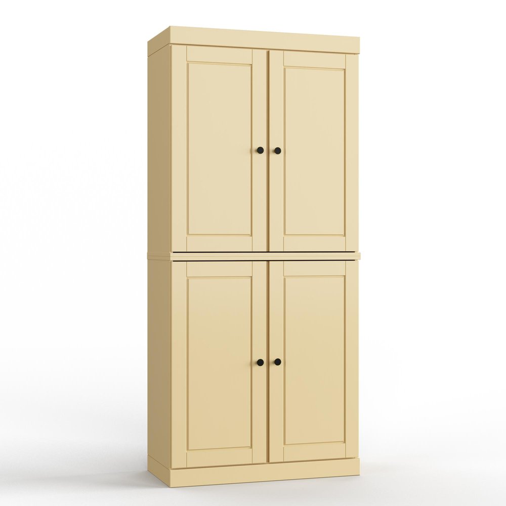 32" Yellow Solid Wood Four Door Linen Cabinet HomeRoots