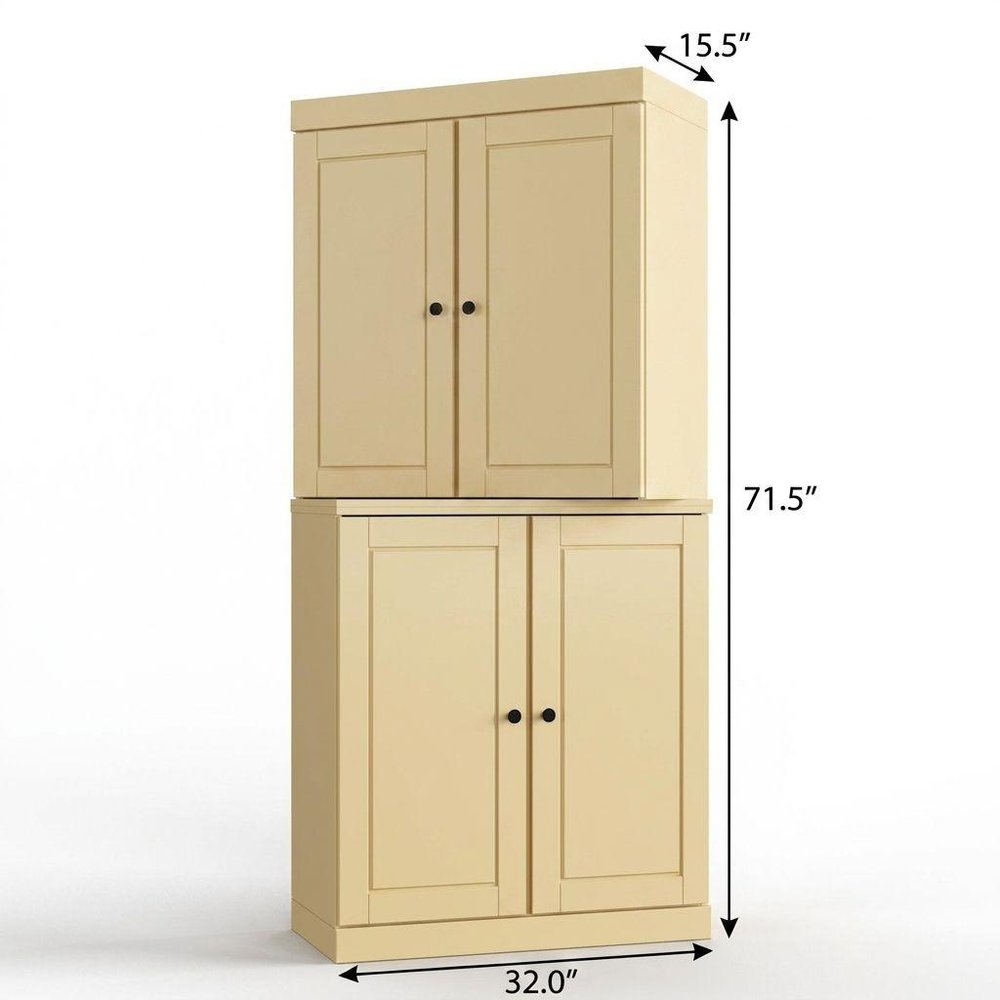 32" Yellow Solid Wood Four Door Linen Cabinet — view 4