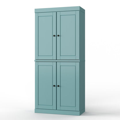 32" Aqua Solid Wood Four Door Linen Cabinet