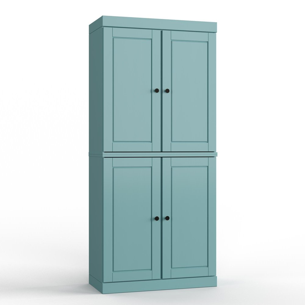 32" Aqua Solid Wood Four Door Linen Cabinet