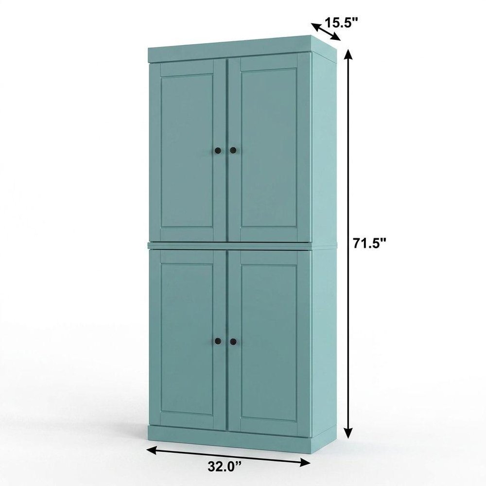 32" Aqua Solid Wood Four Door Linen Cabinet HomeRoots