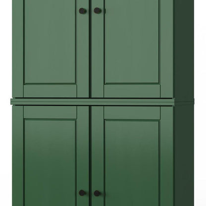 32" Green Solid Wood Four Door Linen Cabinet