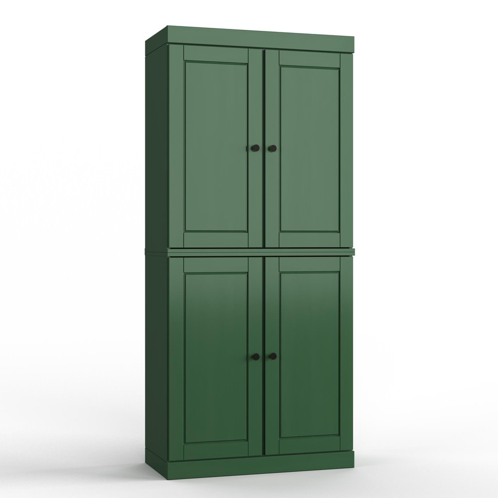 32" Green Solid Wood Four Door Linen Cabinet HomeRoots