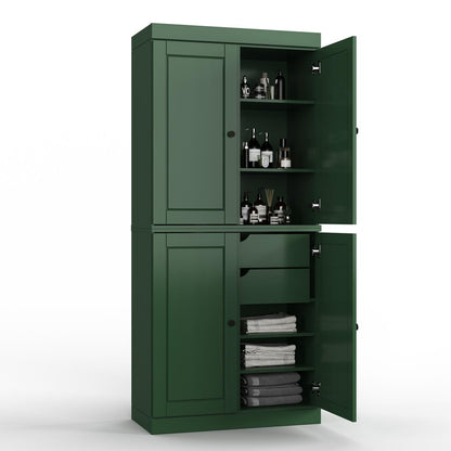 32" Green Solid Wood Four Door Linen Cabinet HomeRoots