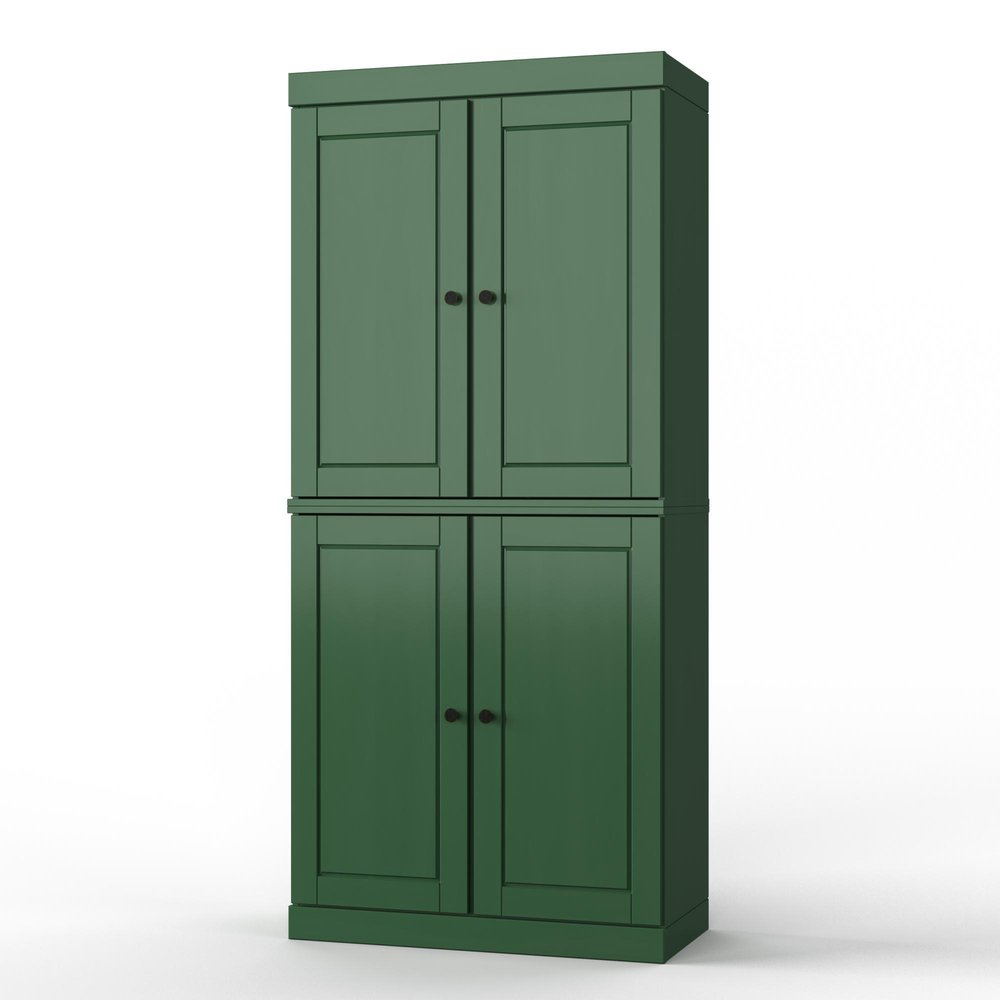 32" Green Solid Wood Four Door Linen Cabinet — view 4