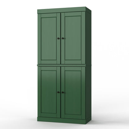 32" Green Solid Wood Four Door Linen Cabinet