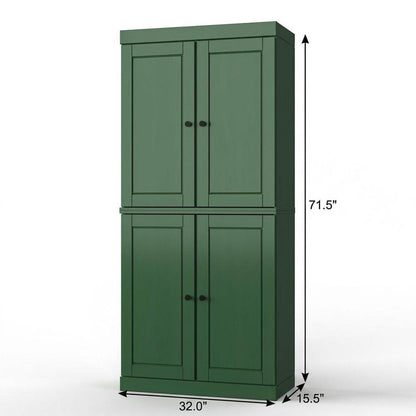 32" Green Solid Wood Four Door Linen Cabinet