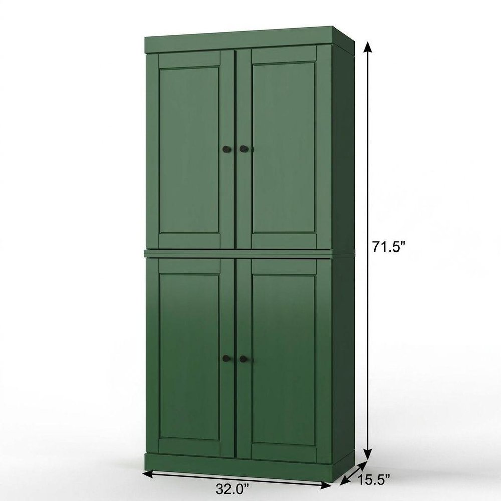 32" Green Solid Wood Four Door Linen Cabinet HomeRoots