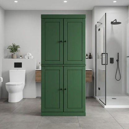 32" Green Solid Wood Four Door Linen Cabinet HomeRoots