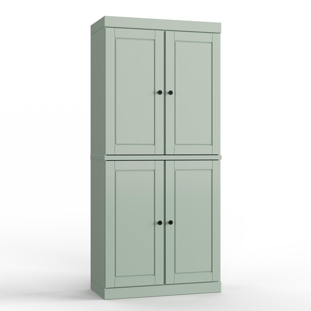 32" Sage Solid Wood Four Door Linen Cabinet HomeRoots