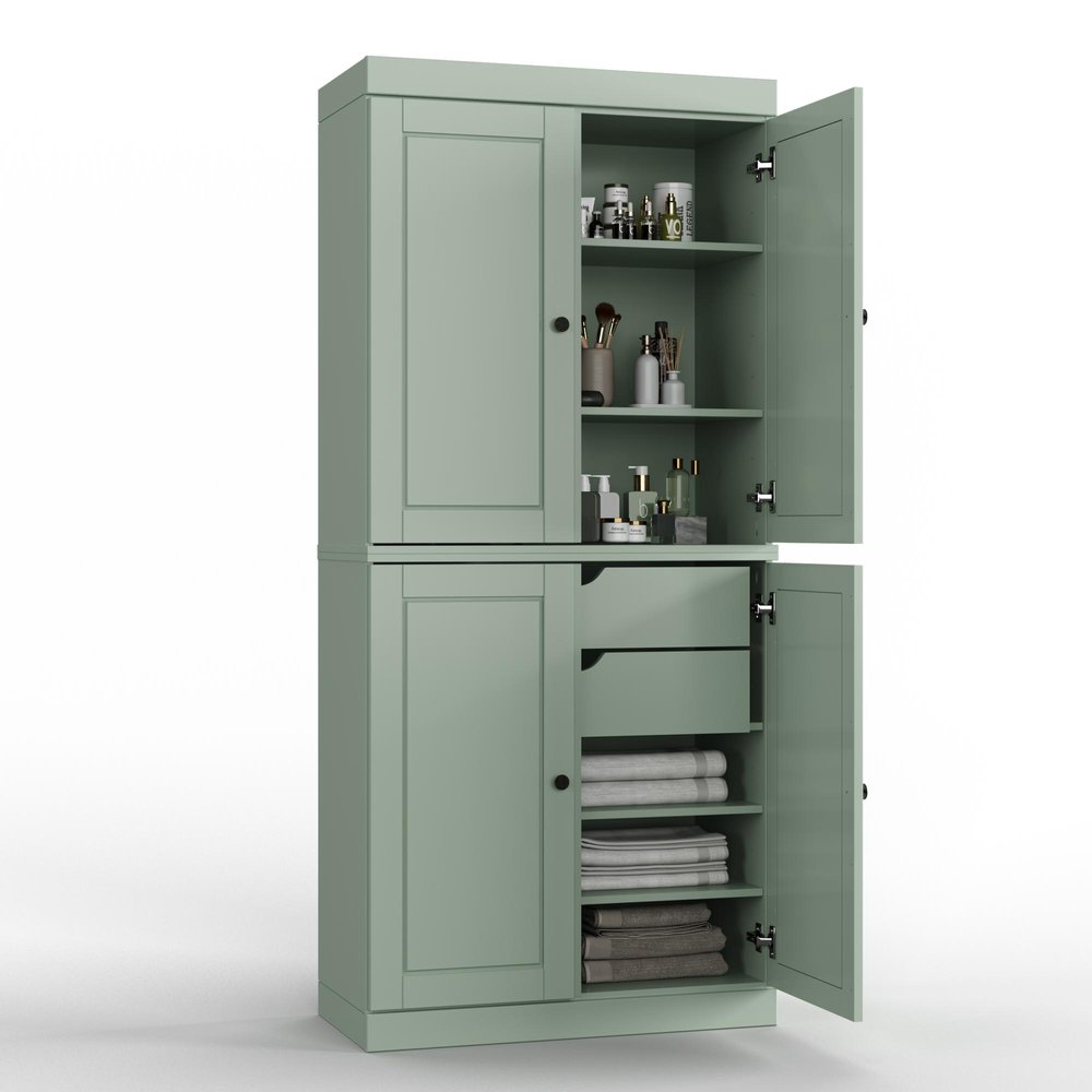 32" Sage Solid Wood Four Door Linen Cabinet HomeRoots