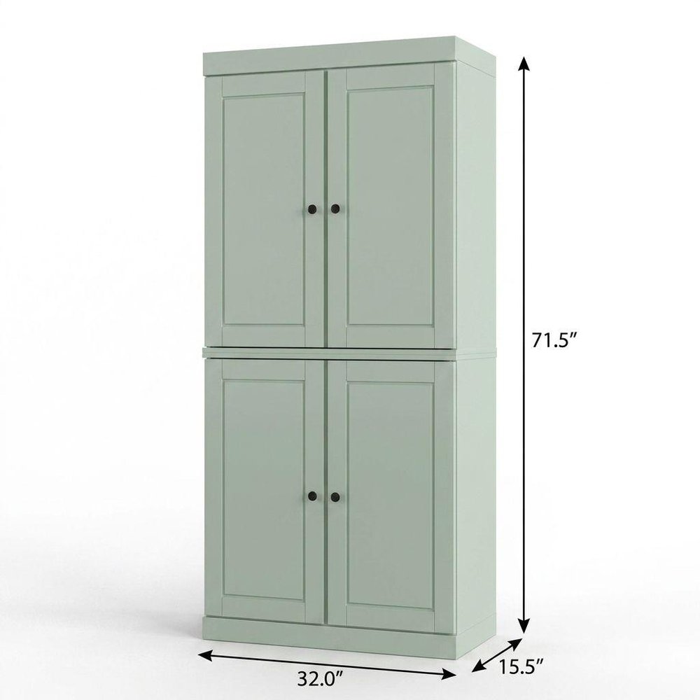 32" Sage Solid Wood Four Door Linen Cabinet