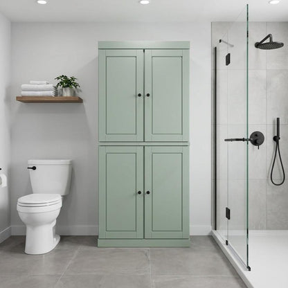 32" Sage Solid Wood Four Door Linen Cabinet
