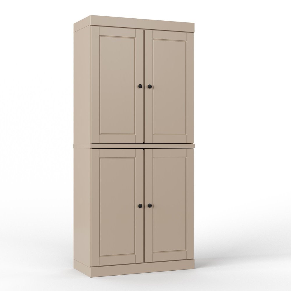 32" Beige Solid Wood Four Door Linen Cabinet — view 6