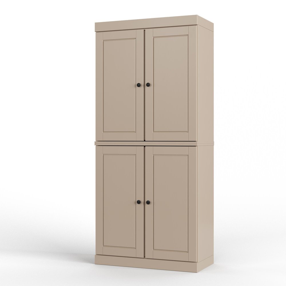 32" Beige Solid Wood Four Door Linen Cabinet — view 1