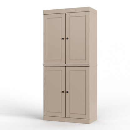 32" Beige Solid Wood Four Door Linen Cabinet HomeRoots