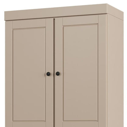 32" Beige Solid Wood Four Door Linen Cabinet HomeRoots
