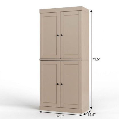 32" Beige Solid Wood Four Door Linen Cabinet