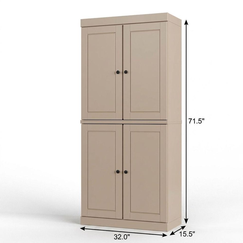 32" Beige Solid Wood Four Door Linen Cabinet HomeRoots