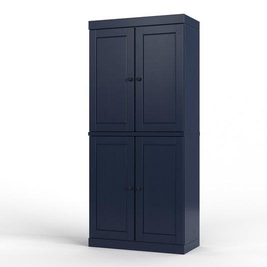 32" Navy Blue Solid Wood Four Door Linen Cabinet
