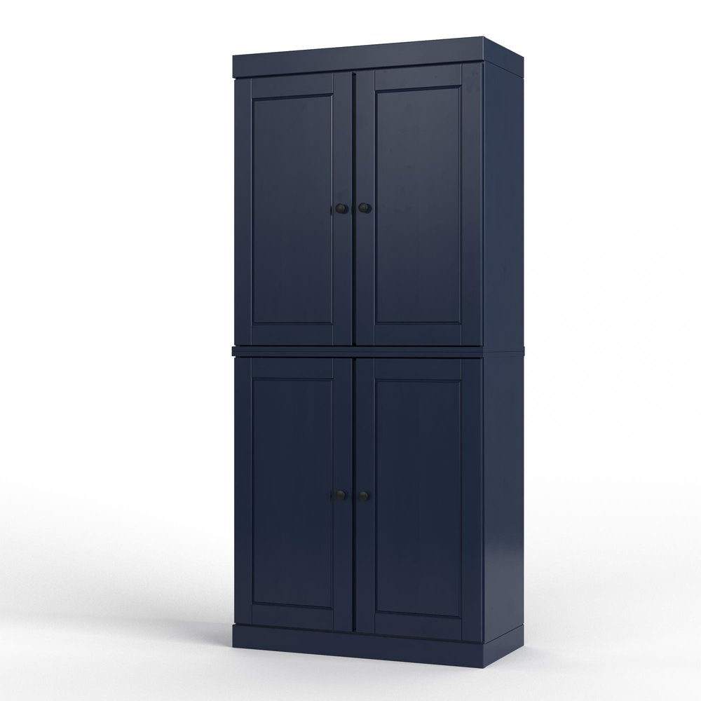 32" Navy Blue Solid Wood Four Door Linen Cabinet — view 1