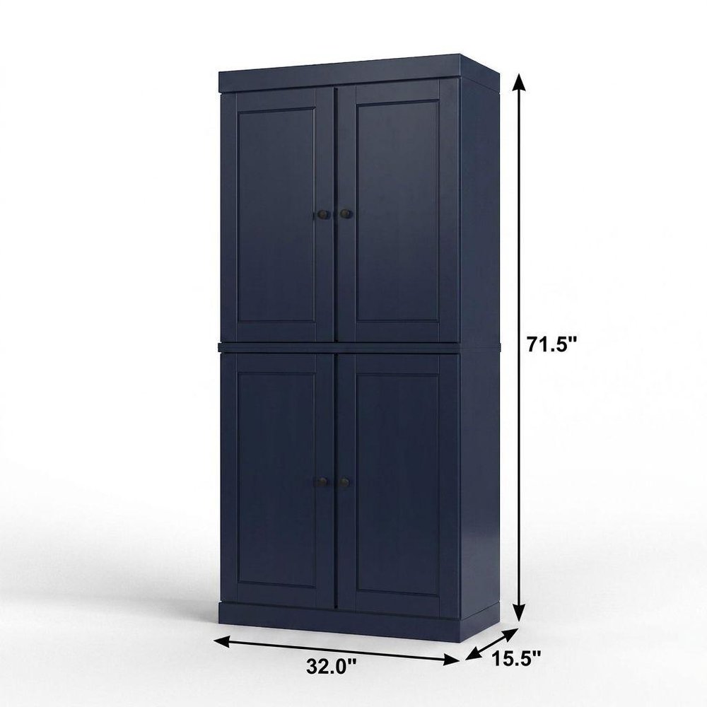 32" Navy Blue Solid Wood Four Door Linen Cabinet — view 3