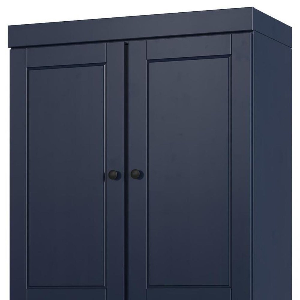 32" Navy Blue Solid Wood Four Door Linen Cabinet HomeRoots