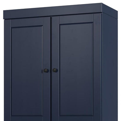 32" Navy Blue Solid Wood Four Door Linen Cabinet