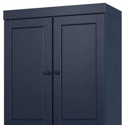 32" Navy Blue Solid Wood Four Door Linen Cabinet