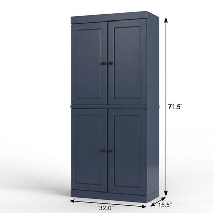 32" French Blue Solid Wood Four Door Linen Cabinet HomeRoots