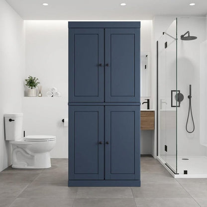32" French Blue Solid Wood Four Door Linen Cabinet HomeRoots