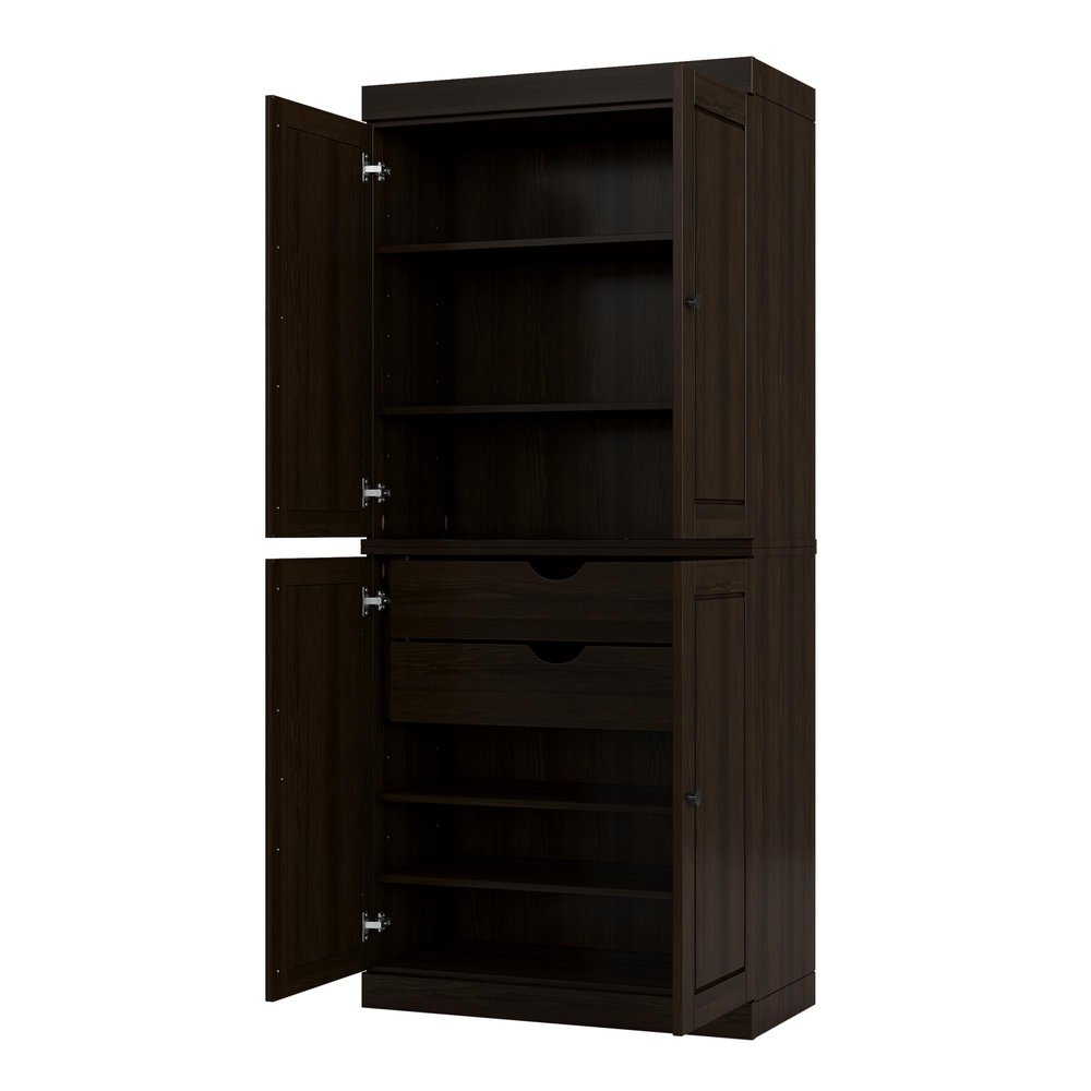 32" Espresso Solid Wood Four Door Linen Cabinet — view 2