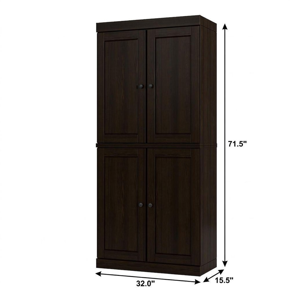 32" Espresso Solid Wood Four Door Linen Cabinet — view 4