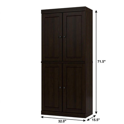 32" Espresso Solid Wood Four Door Linen Cabinet HomeRoots