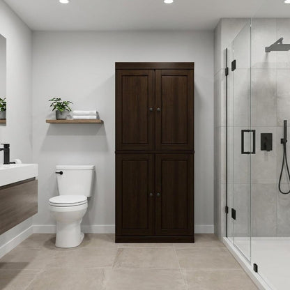 32" Espresso Solid Wood Four Door Linen Cabinet