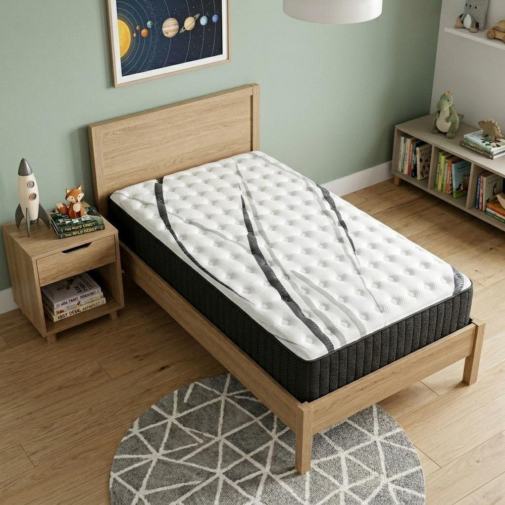 14" Graphite And Titanium Infused Twin Gel Memory Foam Firm Hybrid Mattress HomeRoots