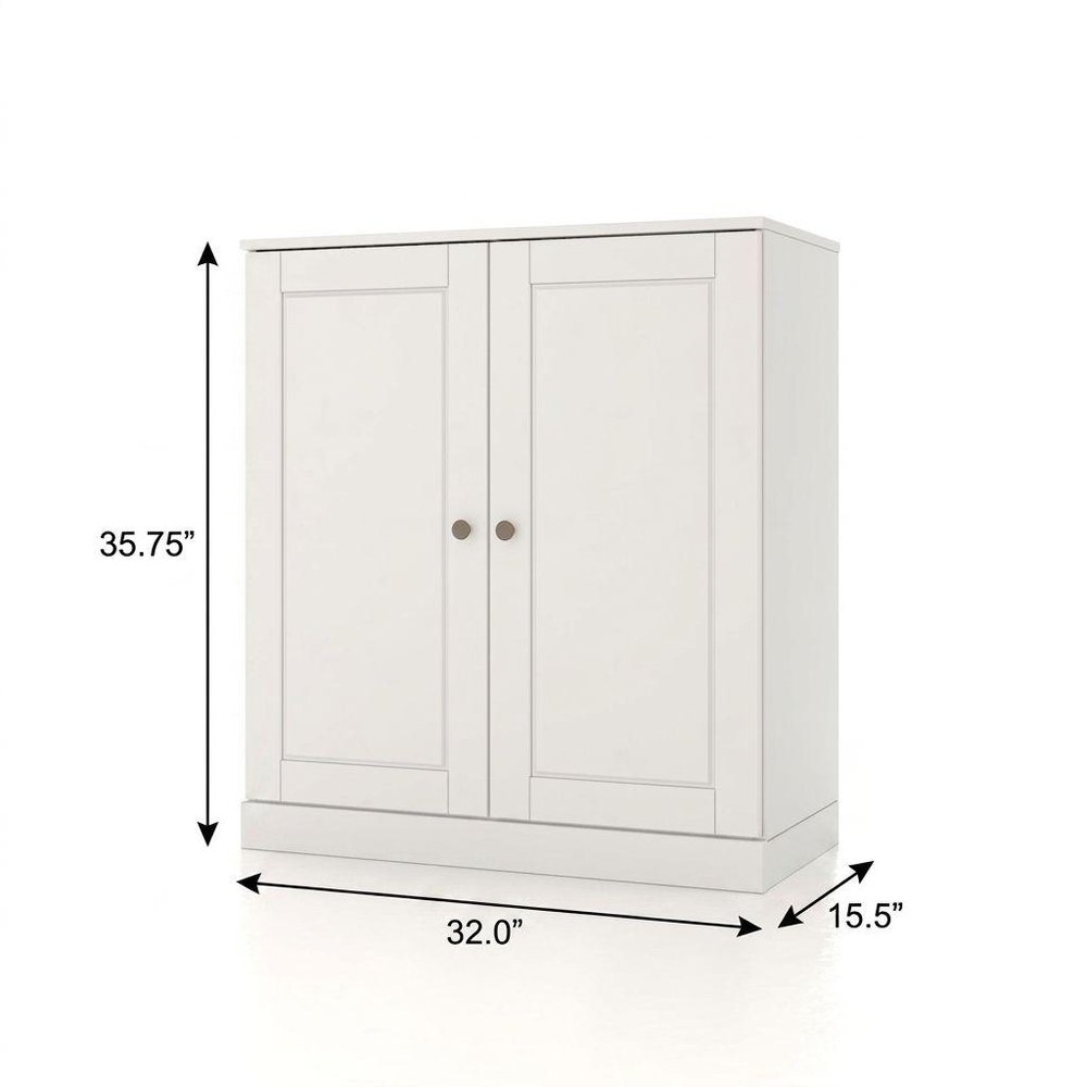 32" White Solid Wood Double Door Linen Cabinet