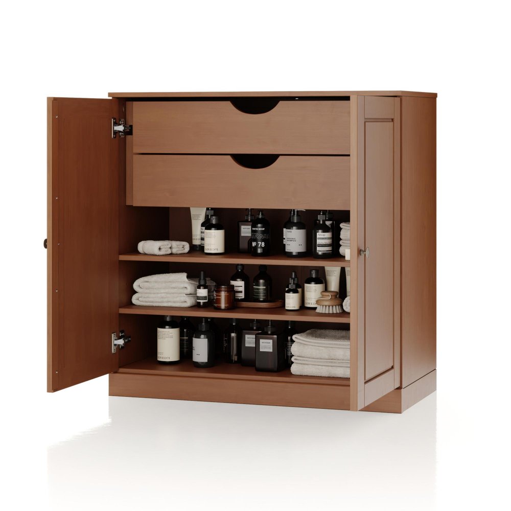 32" Coffee Solid Wood Double Door Linen Cabinet — view 2