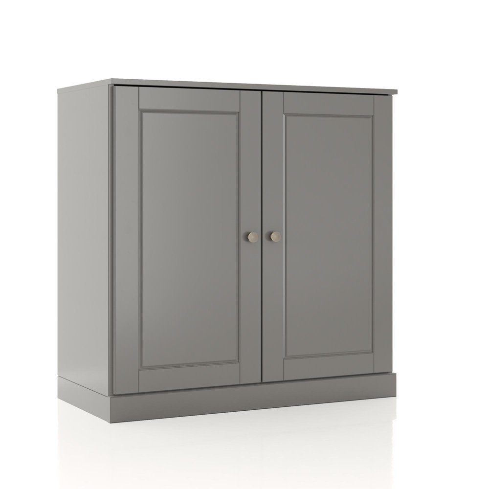 32" Gray Solid Wood Double Door Linen Cabinet HomeRoots