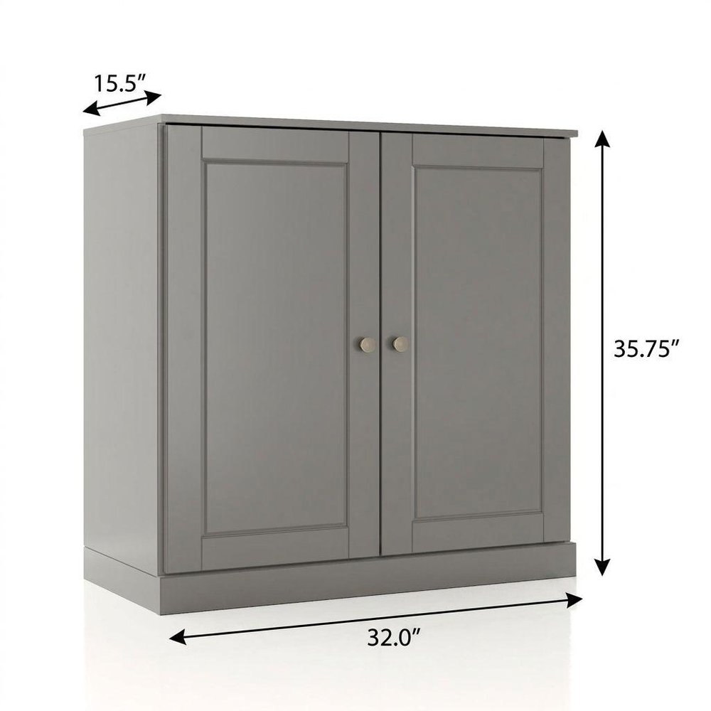 32" Gray Solid Wood Double Door Linen Cabinet — view 3