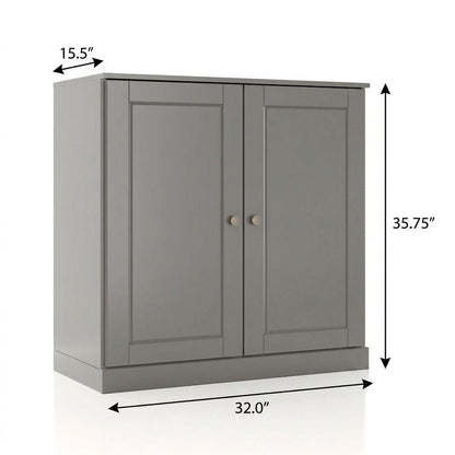 32" Gray Solid Wood Double Door Linen Cabinet HomeRoots