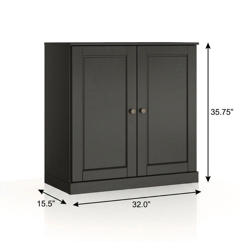 32" Black Solid Wood Double Door Linen Cabinet HomeRoots