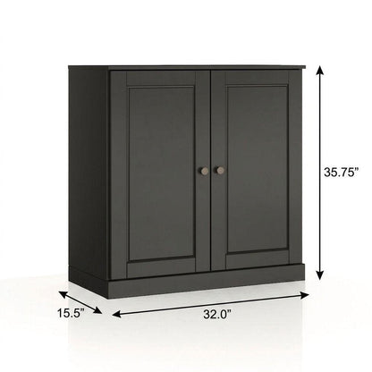 32" Black Solid Wood Double Door Linen Cabinet HomeRoots