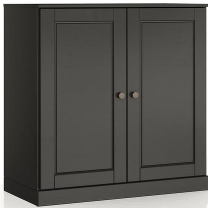32" Black Solid Wood Double Door Linen Cabinet HomeRoots