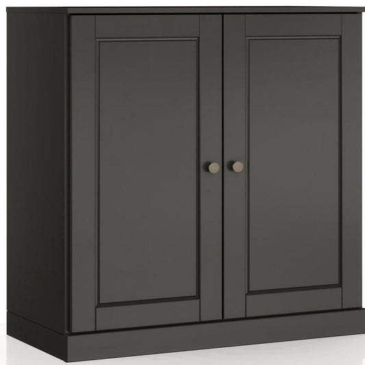 32" Black Solid Wood Double Door Linen Cabinet