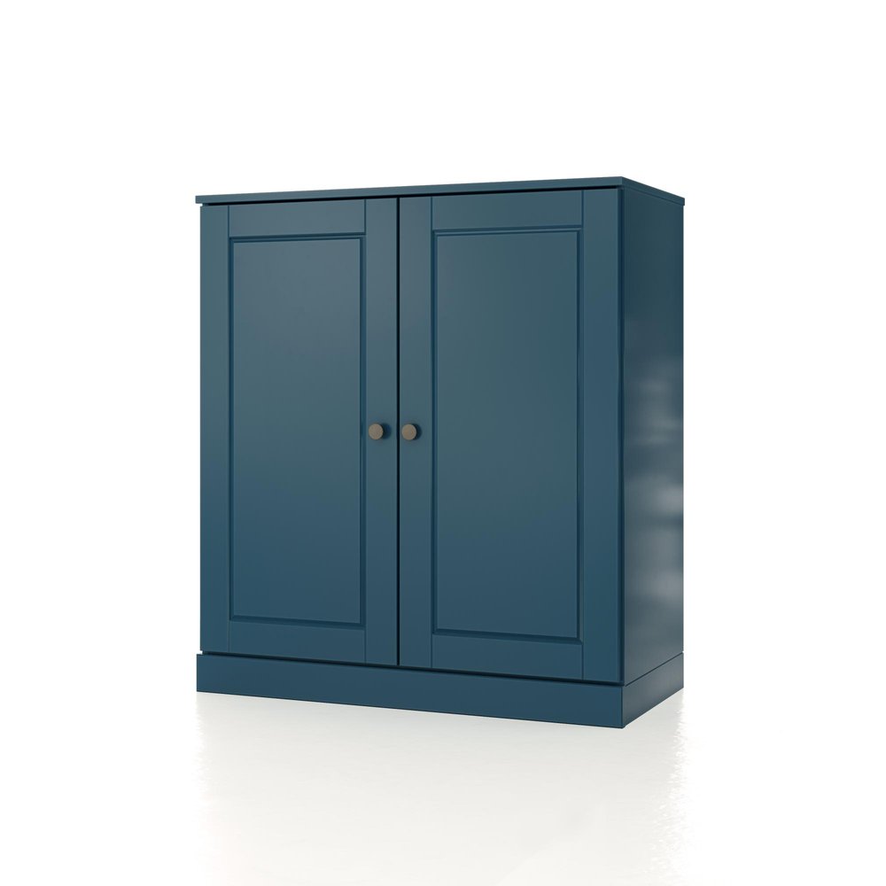 32" Teal Blue Solid Wood Double Door Linen Cabinet — view 1