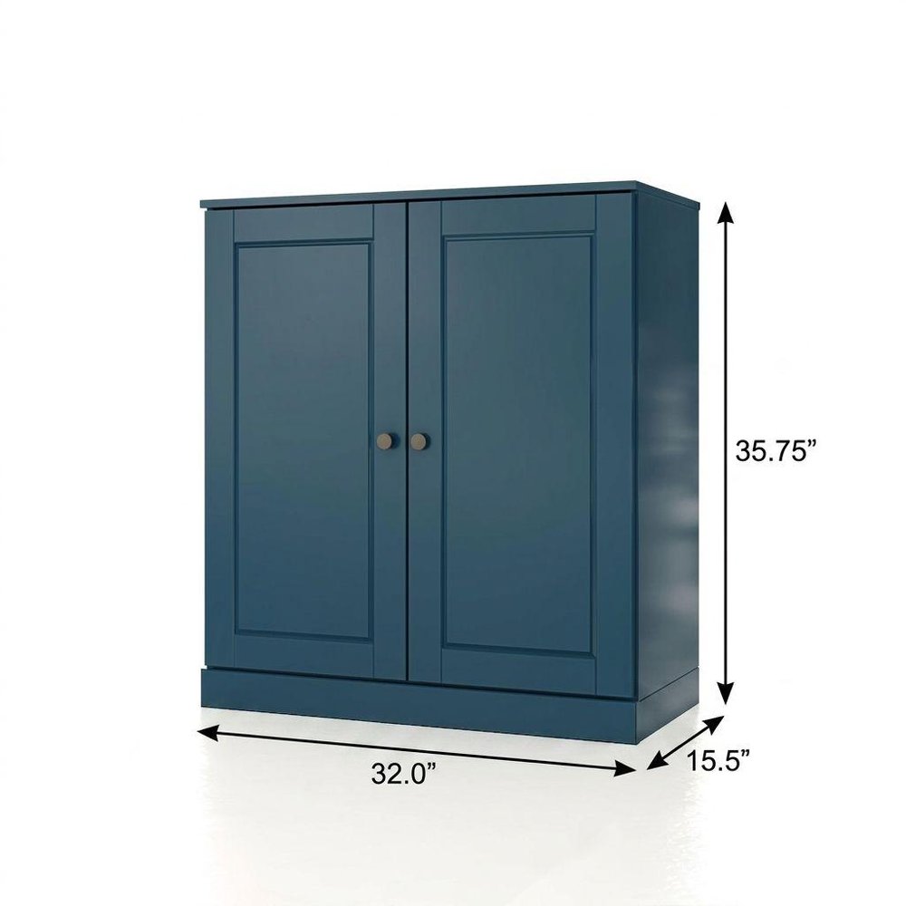 32" Teal Blue Solid Wood Double Door Linen Cabinet HomeRoots